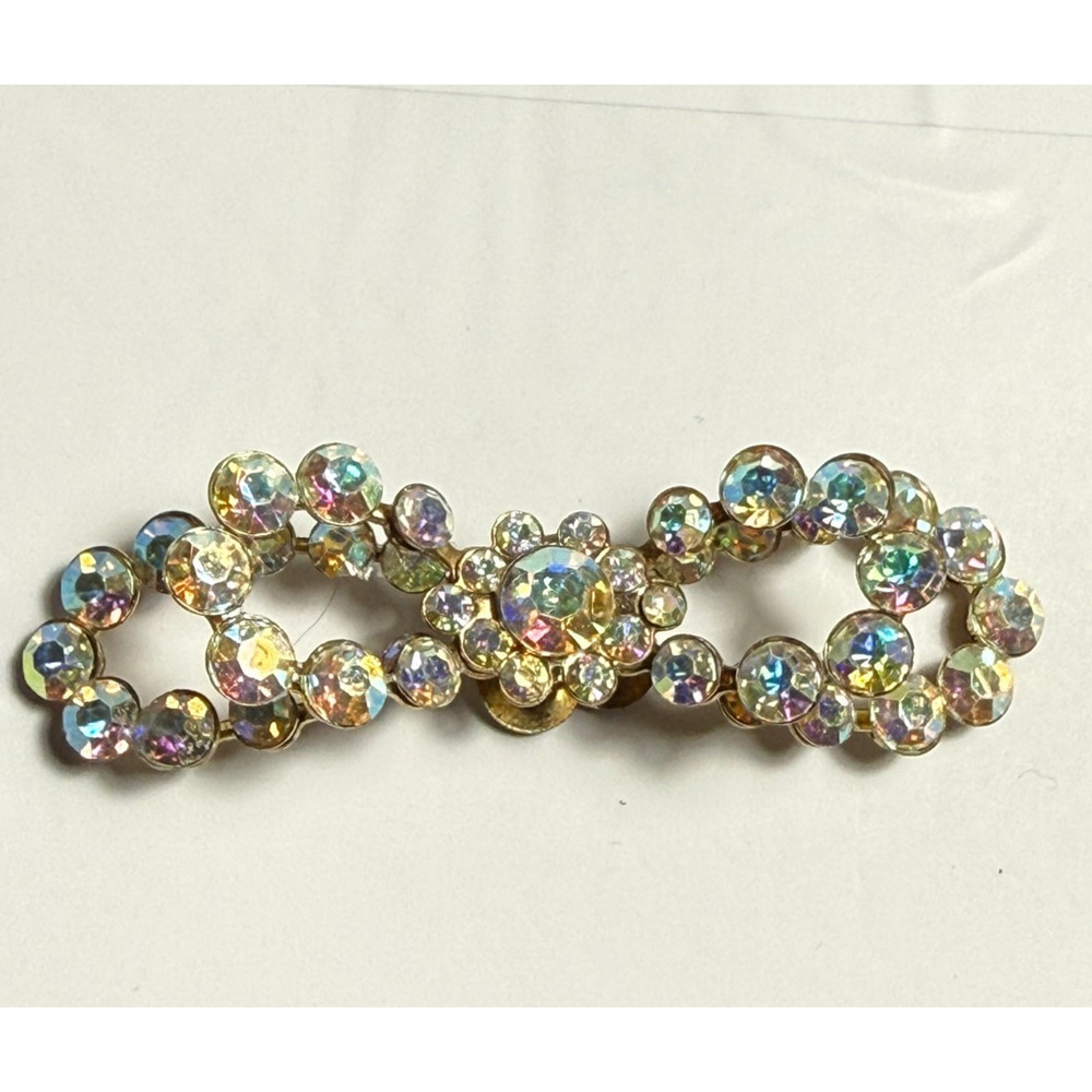 Vintage Gold Tone Aurora Borealis Rhinestone Shoe Clip Bow 1 Only 2.25" Wide